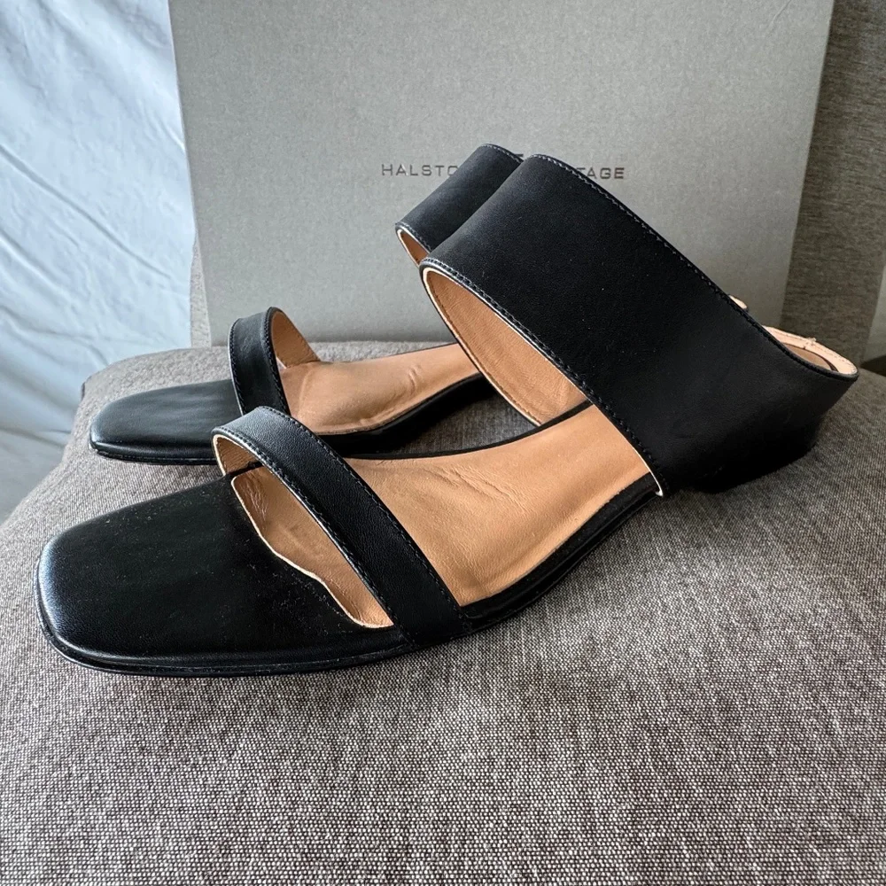 Halston Heritage black leather sandals size 7.5 - Picture 3 of 7